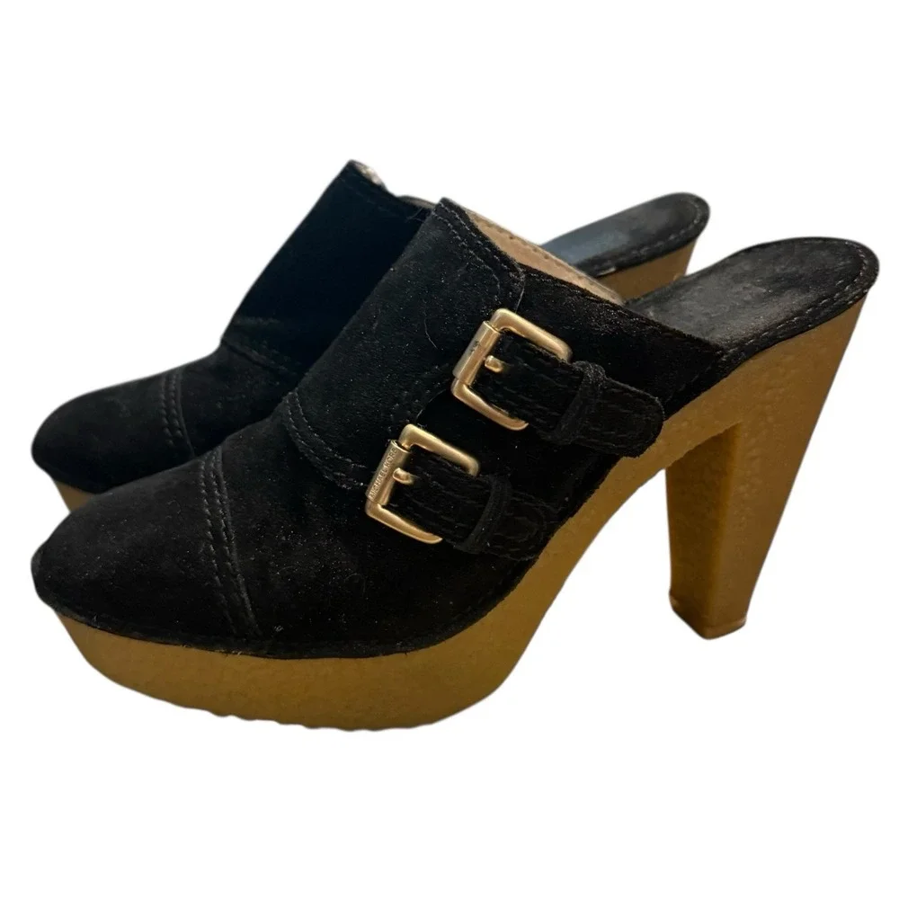 Michael Michael Kors‎ McGraw Double Black Suede Mules Heeled Size 7 Slip On